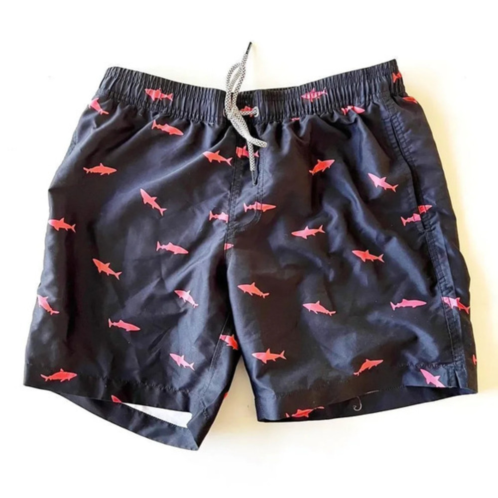 MaaMgic Swim Trunks Amazon Brand Shark Print Men’s Size Medium Black Pink‎ New
